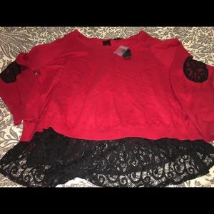 Torrid NWT light weight red & black lace sweater