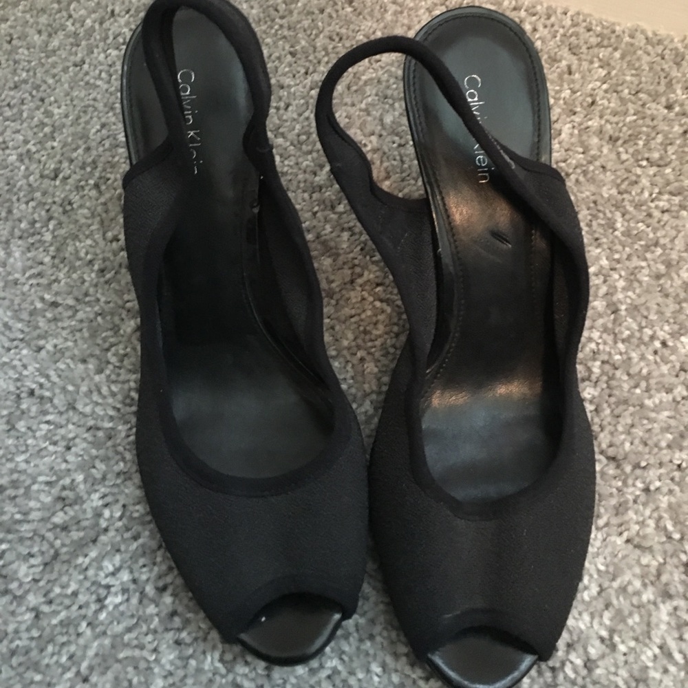 Sling back peep toe heels. Calvin Klein