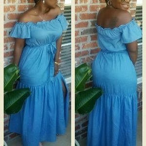 Off shoulder denim dress