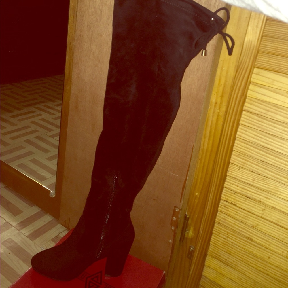 Black Thigh High Suede Lace Up Boots ($30)