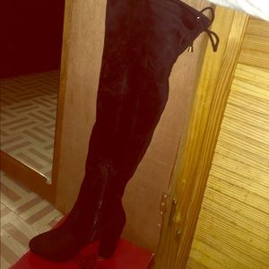 Black Thigh High Suede Lace Up Boots ($30)