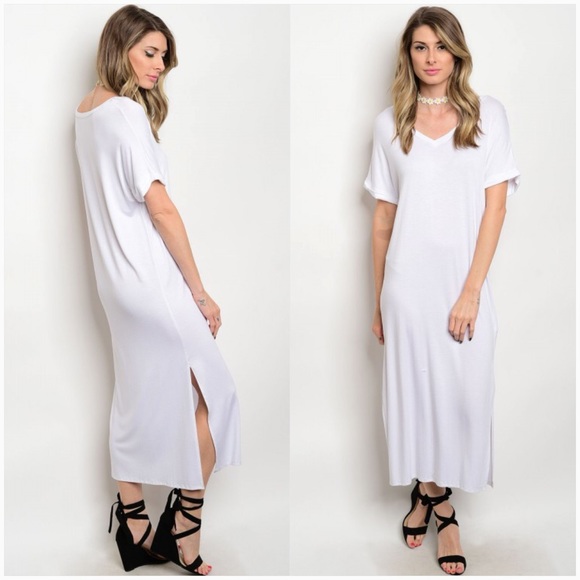 🔹Last 1🔹White V-Neck T-Shirt Jersey Dress - Picture 6 of 6