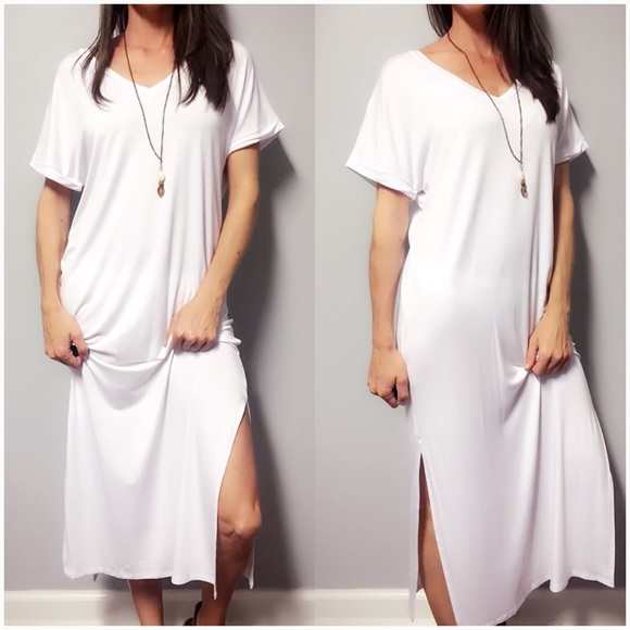 🔹Last 1🔹White V-Neck T-Shirt Jersey Dress - Picture 2 of 6