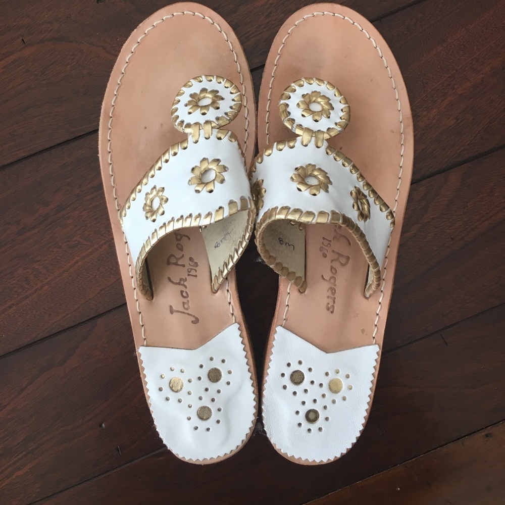 Jack Rogers white and gold sandals