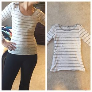 Express gray/white striped lace long sleeve shirt