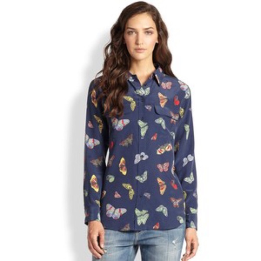 Equipment Slim Silk Butterfly Shirt, Size Medium