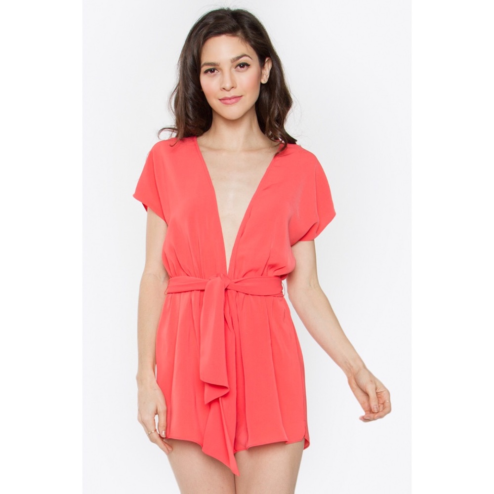 Coral Deep V Romper - Picture 3 of 9