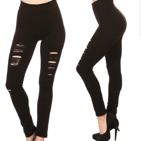 🆕️Sexy Distressed Black Leggings😍 - Picture 2 of 5