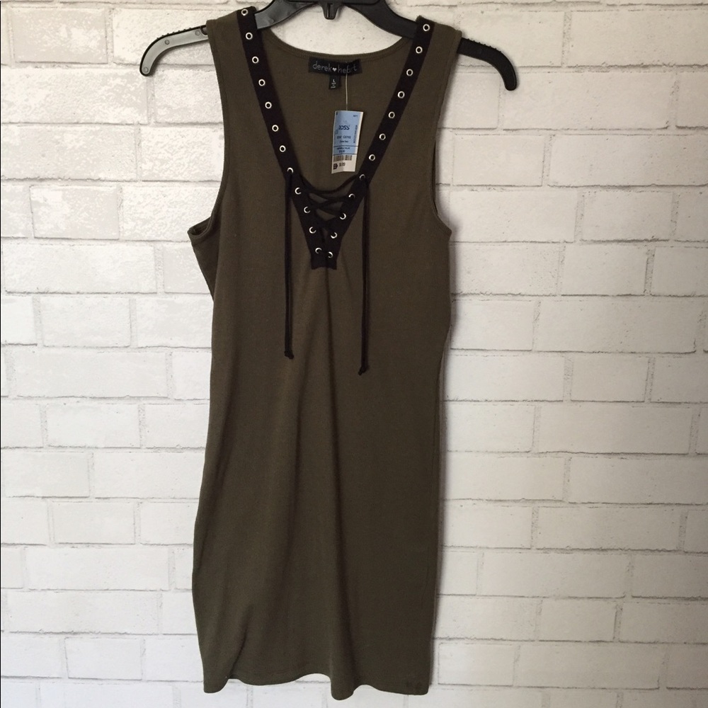 olive lace up bodycon dress