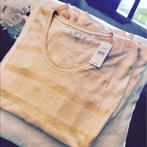Light peach/pink w soft shimmer stripes Loft top