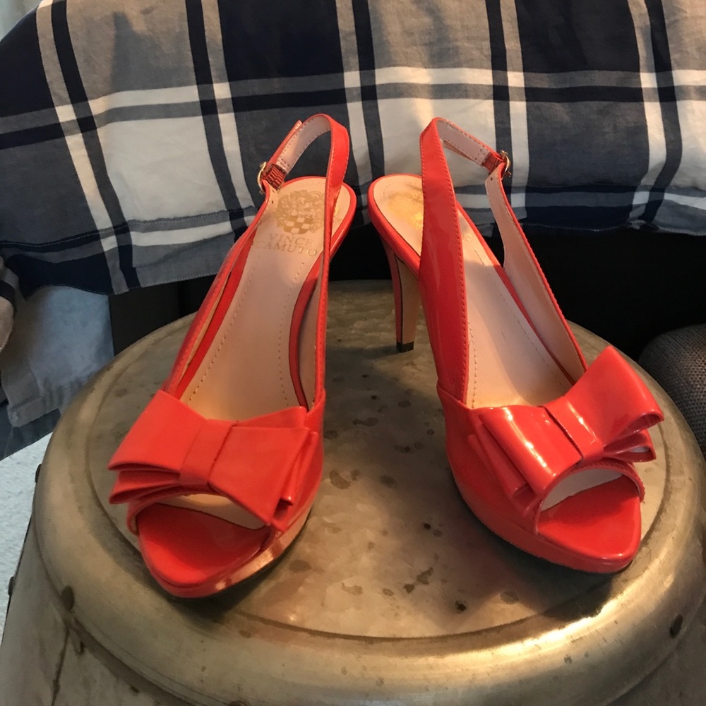 Vince Camuto Patent Leather Peep Toe Pump with Bow