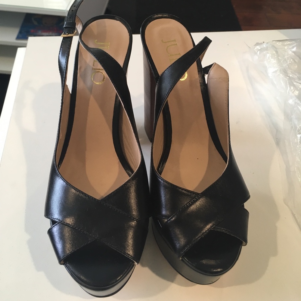 Platform Heeled Sandals REAL black leather.
