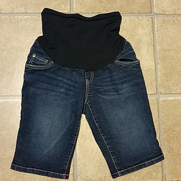 Indigo Blue Pants - Indigo blue Full Belly panel maternity jean shorts