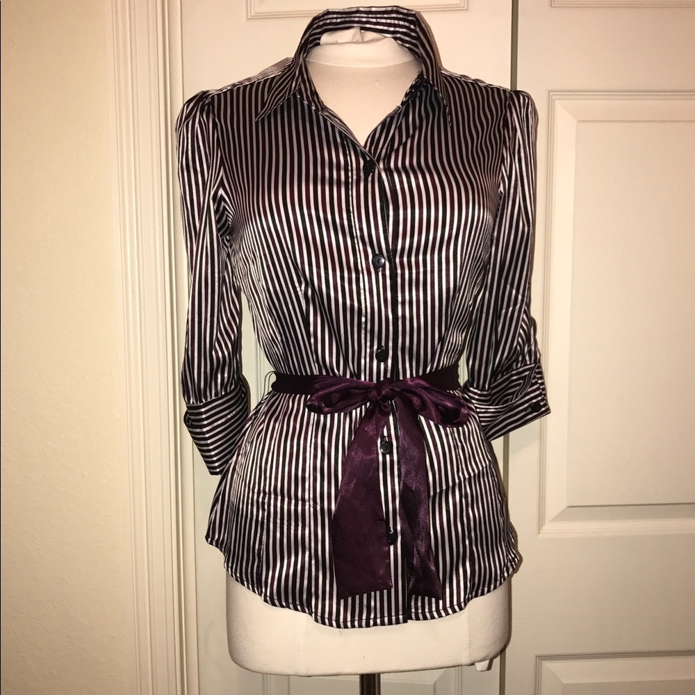 Nwt Blk/Cream/Wine Color Button Blouse - image 2