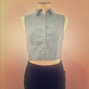 Chambray Sleeves Cropped Button Down Shirt