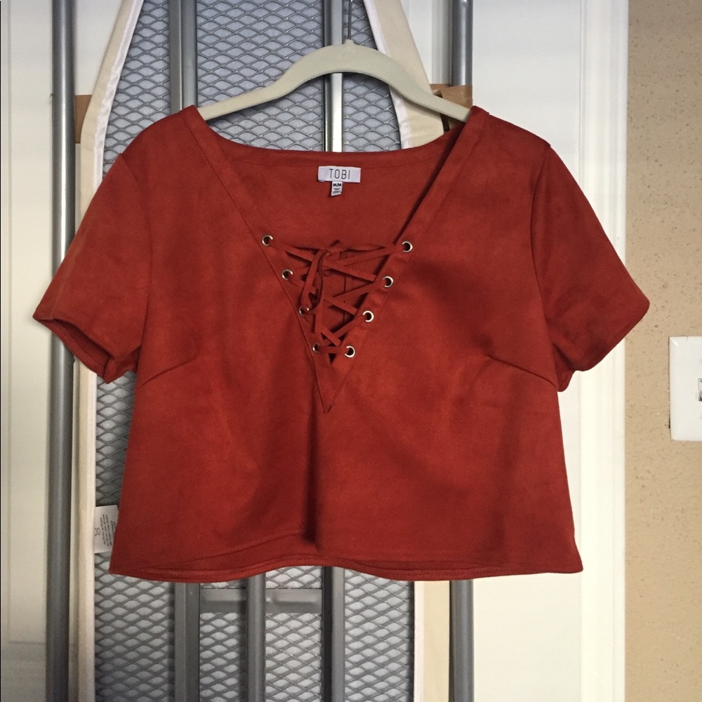 Rust Suede Lace Up Crop Top