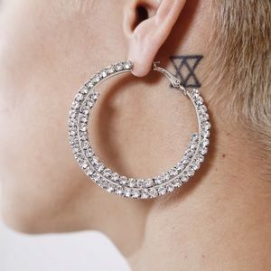 Silver rhinestone hoops