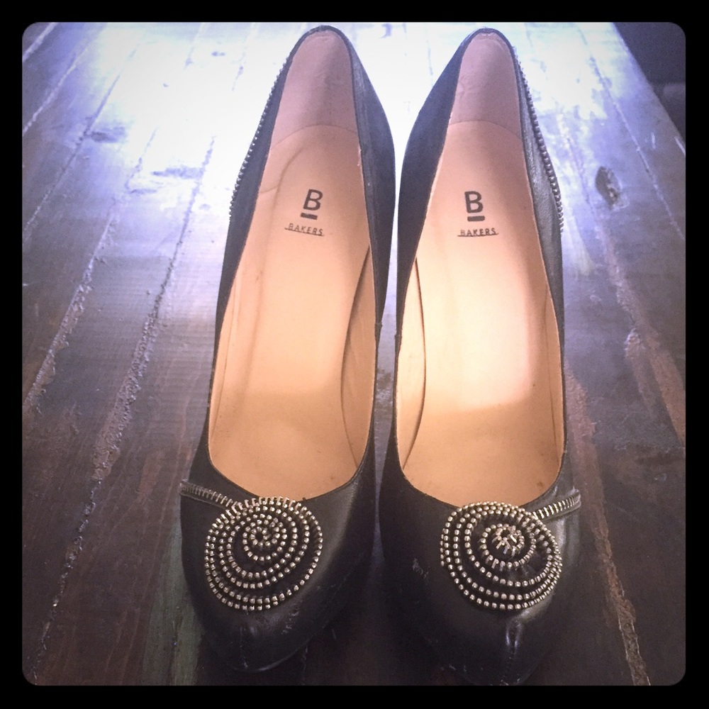 Black heels with silver rose embellishment
