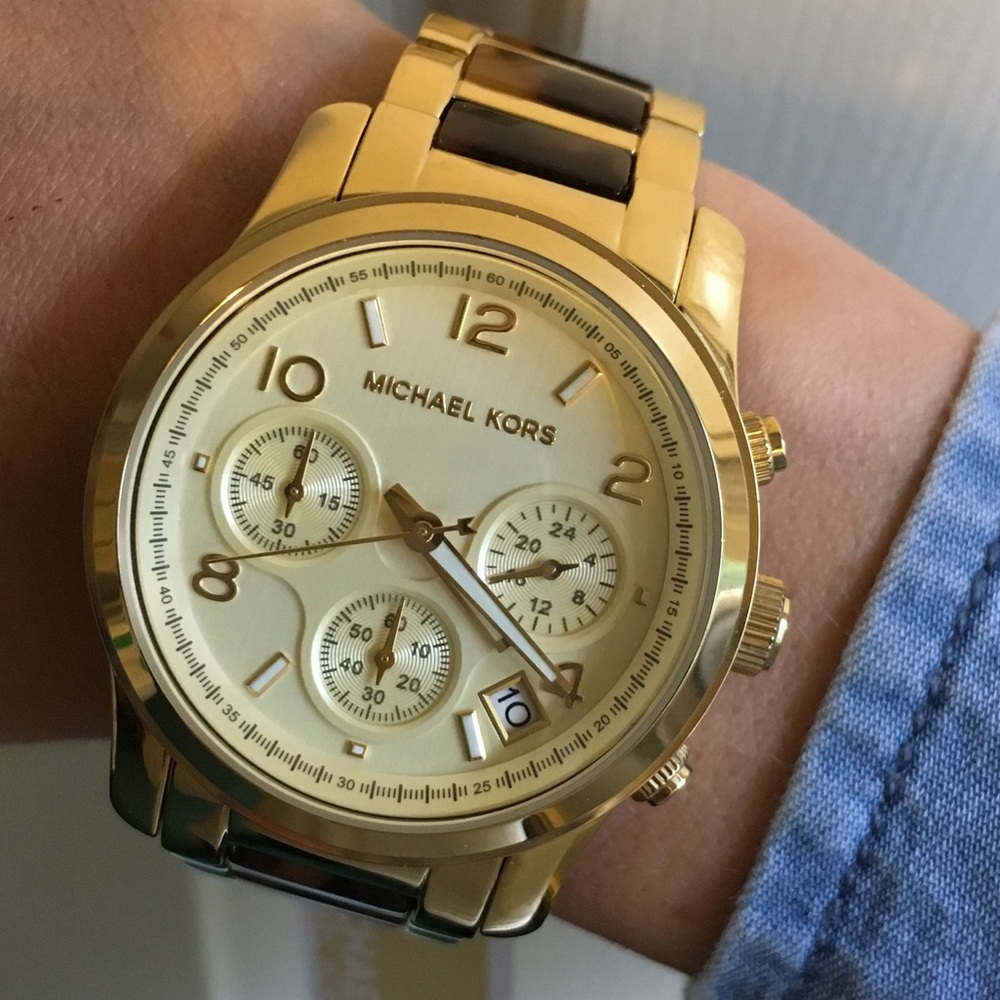 Michael Kors tortoise shell gold watch NWT!
