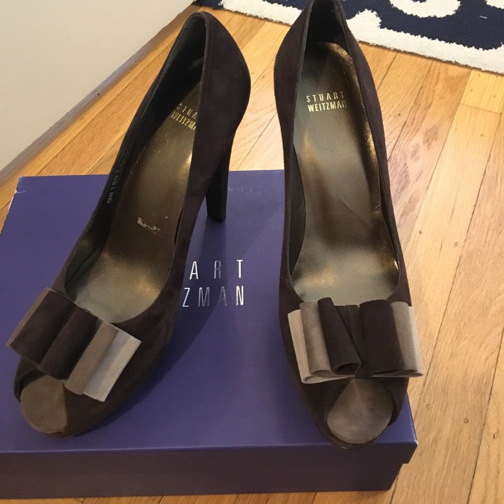 Stuart Weitzman Cola Suede Ribbon Heels