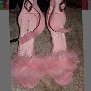 Fur block heels