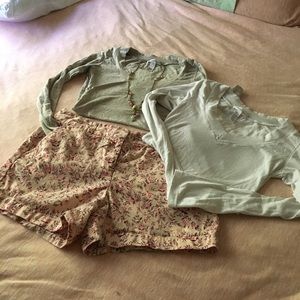 Two tops, loft shorts and a matching necklace