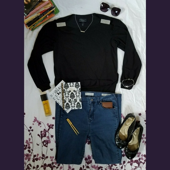 Sparkling Rhinstone Long Sleeve Cold Shoulder Top - Picture 1 of 2