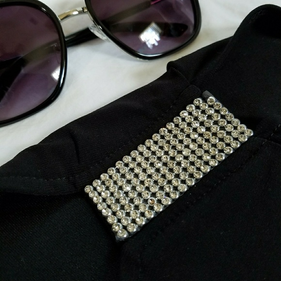 Sparkling Rhinstone Long Sleeve Cold Shoulder Top - Picture 2 of 2