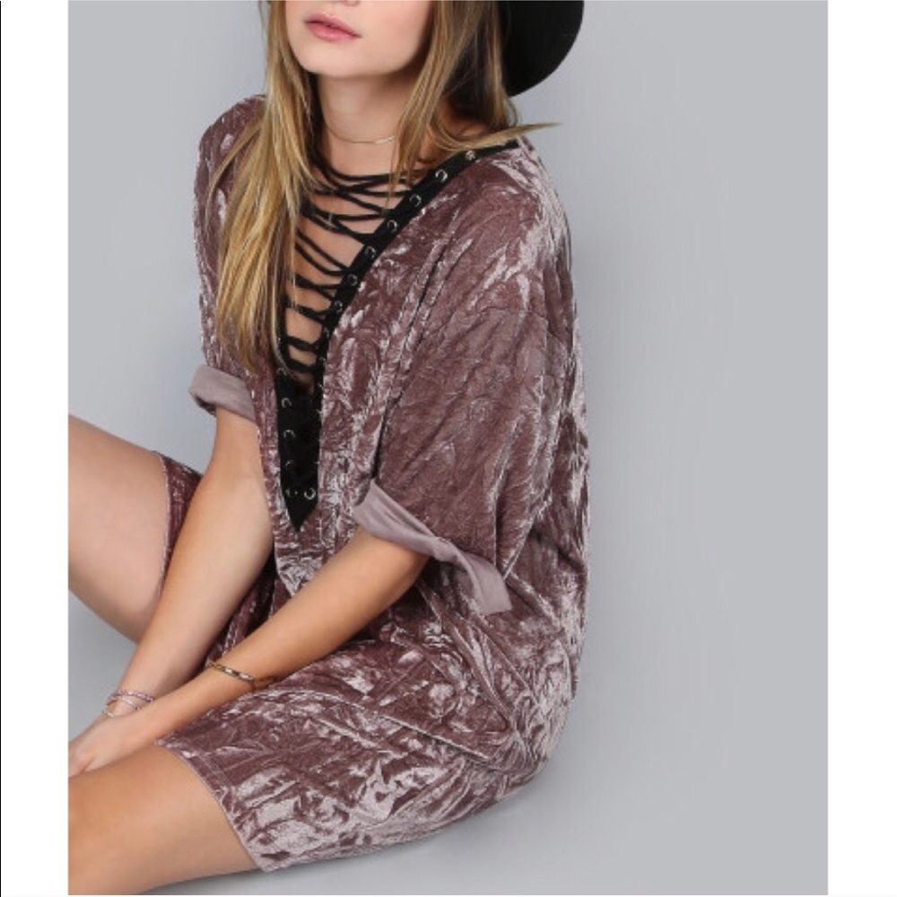 Crushed Velvet Casual Boho Mini Dress NWT - Picture 5 of 7