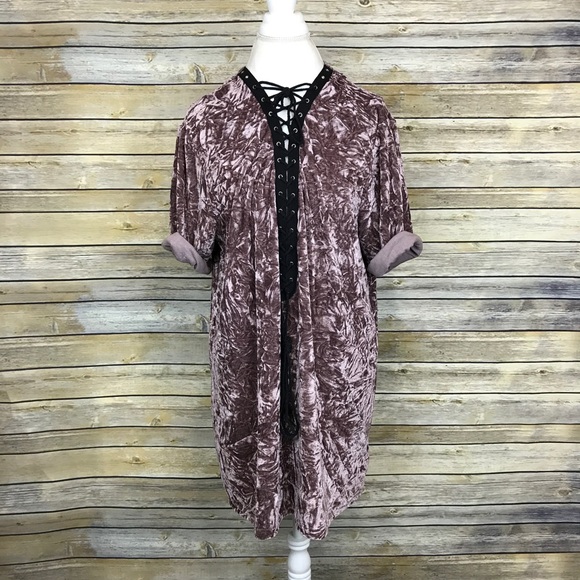 Crushed Velvet Casual Boho Mini Dress NWT - Picture 2 of 7