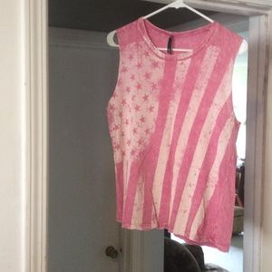 Women's red and tan American flag muscle tee