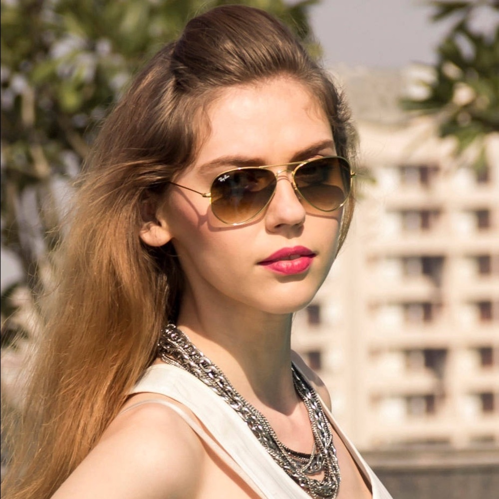 Ray-Ban Aviator Sunglasses Gold Brown Gradient HP - Picture 2 of 8