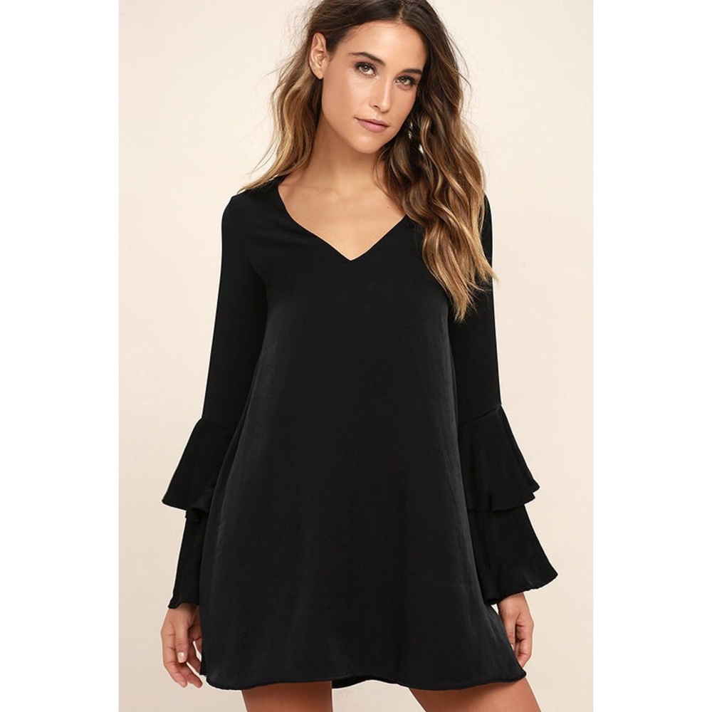 Anthropologie black bell sleeve shift dress