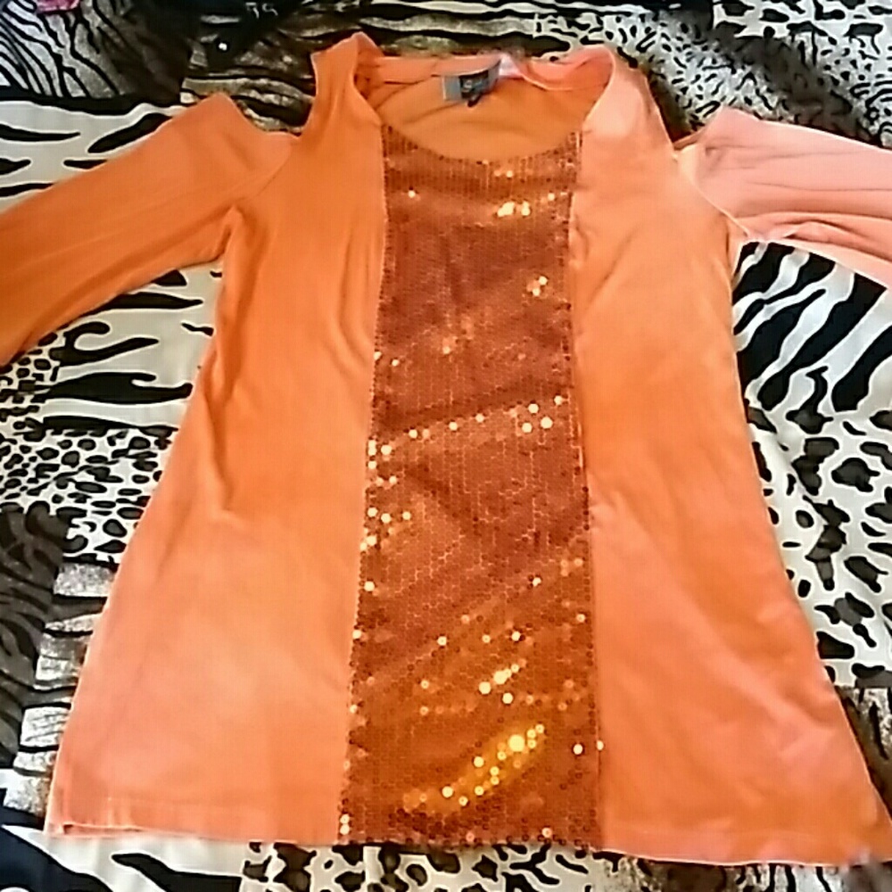 Orange small sequence casual blouse