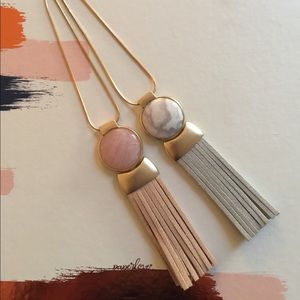Set of 2 Marble Tassel Necklaces.