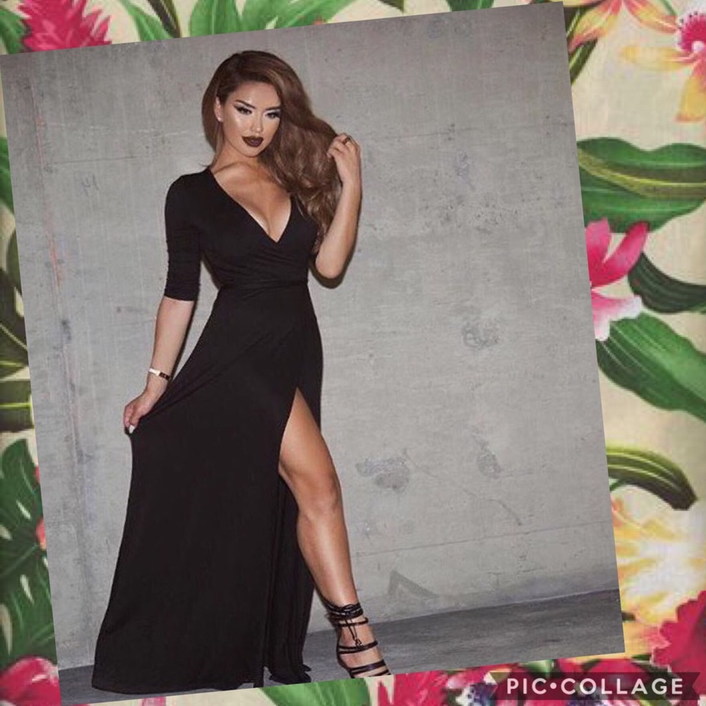 Sexy Black Wrap Dress - MAXI