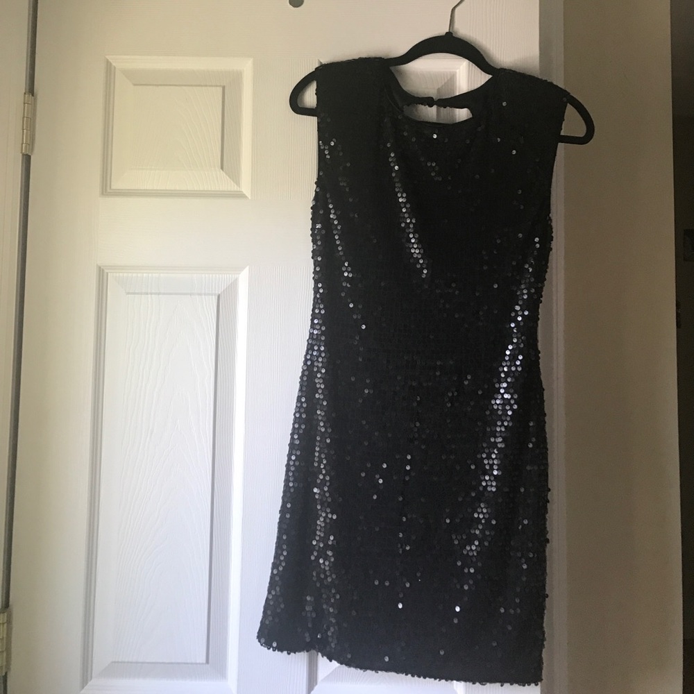 Keyhole Back Black Sequin Dress