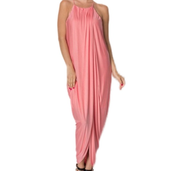 Drape Spaghetti Strap Maxi Dress Peach - Picture 2 of 4