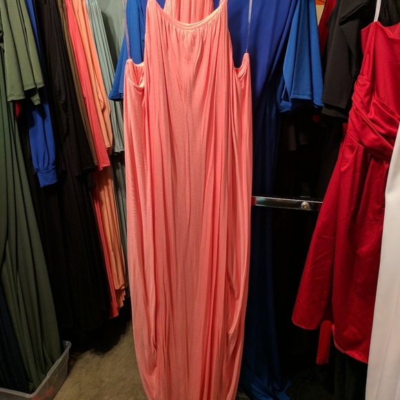 Drape Spaghetti Strap Maxi Dress Peach - Picture 4 of 4