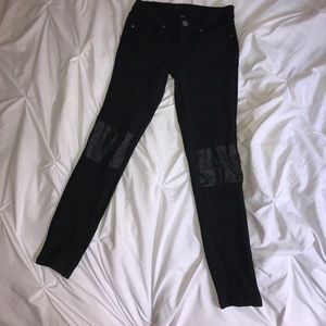 Leather panel black leggings