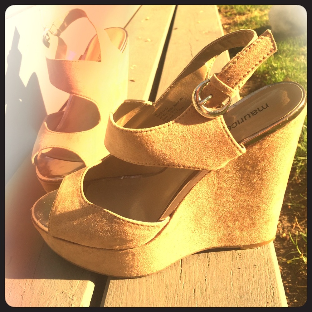 Maurices tan suede platform wedges