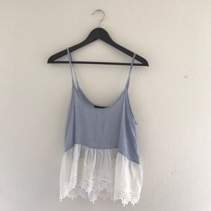 Blue and white lace tank top