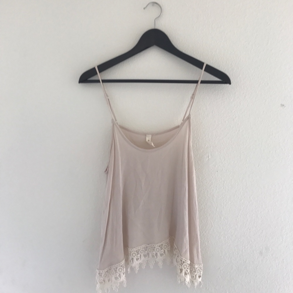 Cream tank top with lace bottom trim