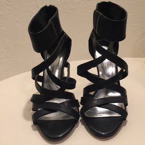 Black strappy high heels