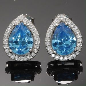 Blue Topaz & White Sapphire .925 Silver Earrings