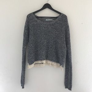 Black crop sweater with lace bottom trim