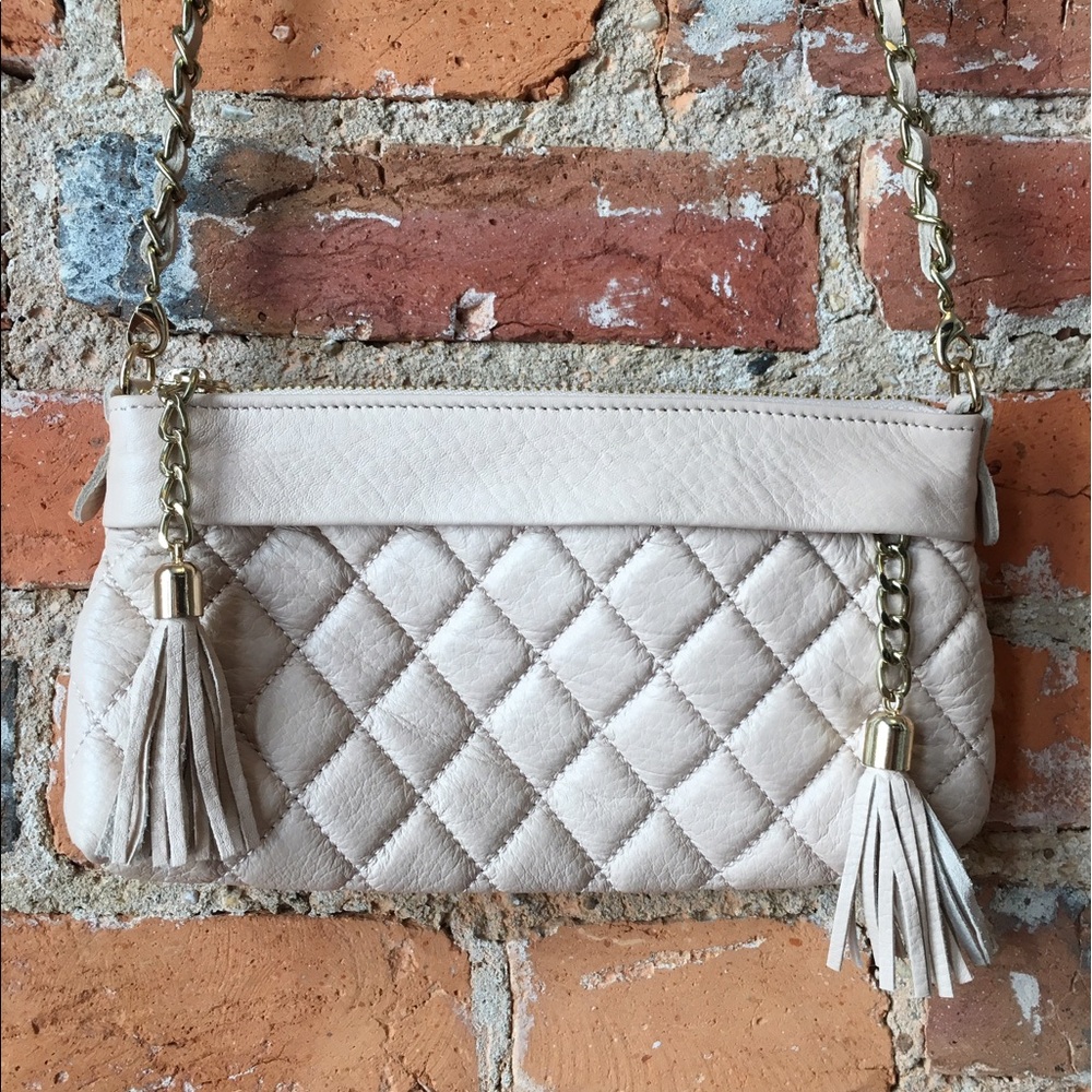 Blush quilted leather cross body purse