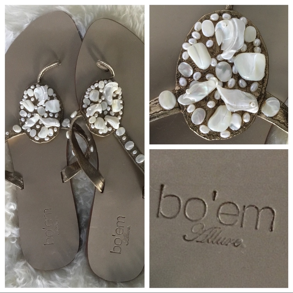 Bo'em Flat Sandals with Pearl Embellishment