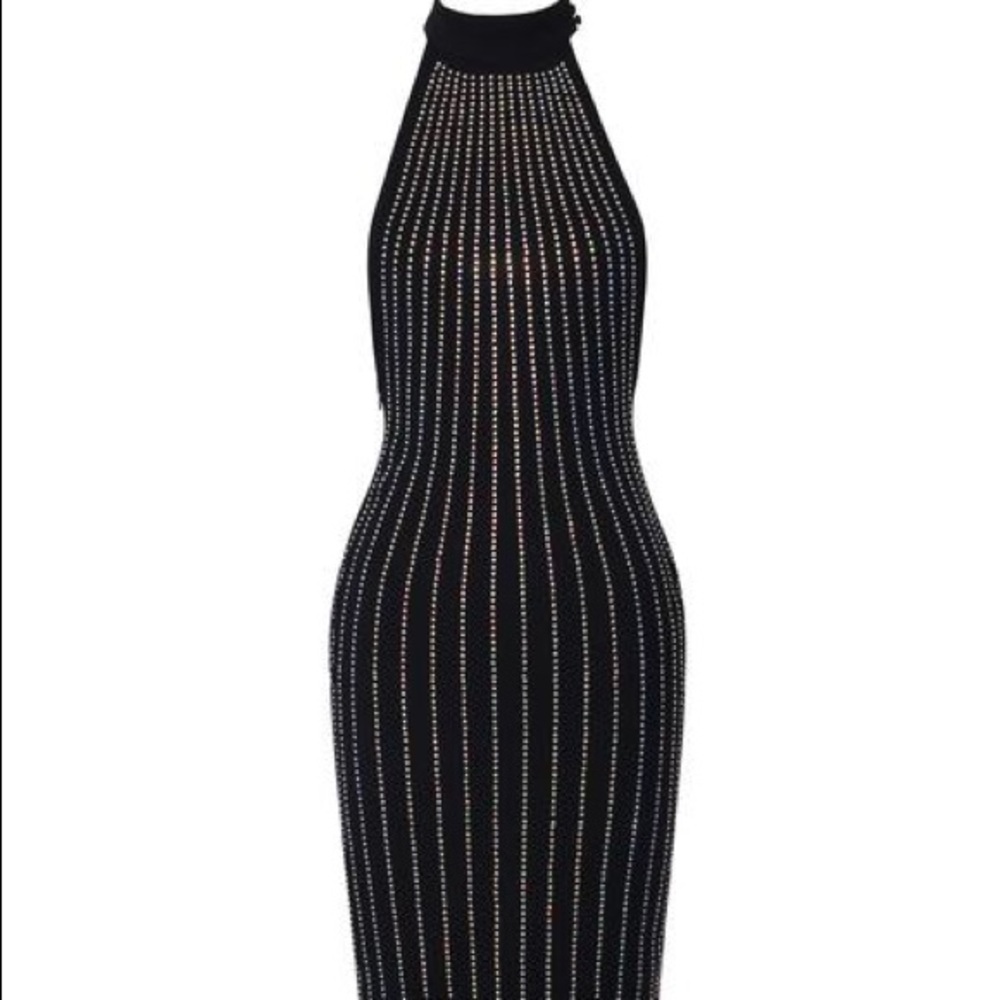 New sleeve diamond rhinestone midi dress - Picture 4 of 6