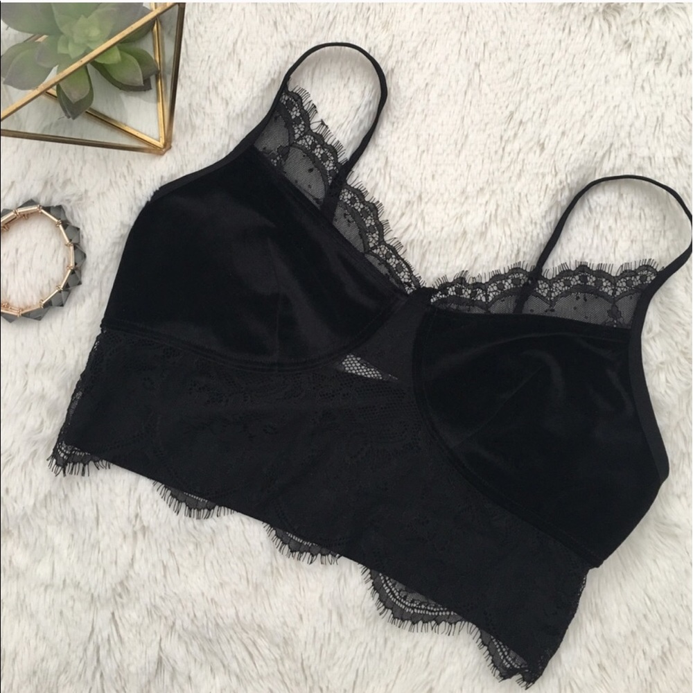 Black Lace Velvet Crop Bralette